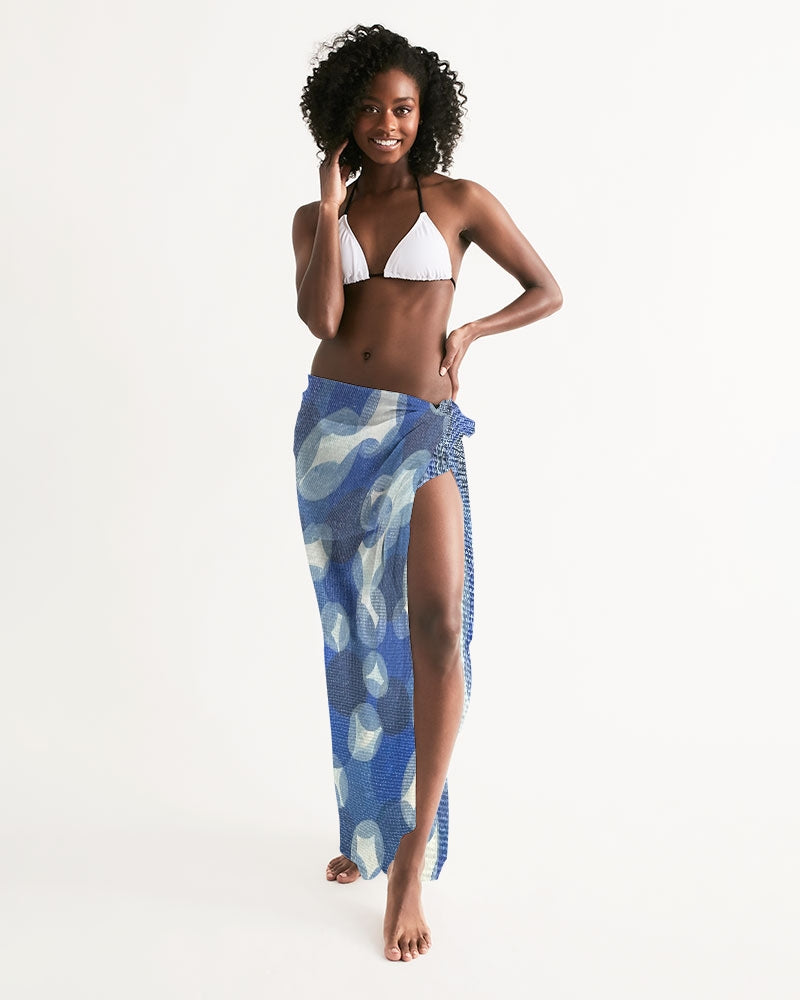 Blue and White Print All-Over Print Swim Cover Up