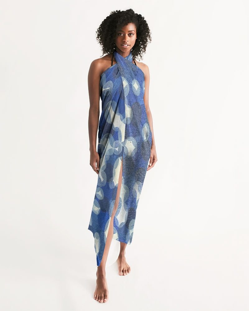 Blue and White Print All-Over Print Swim Cover Up
