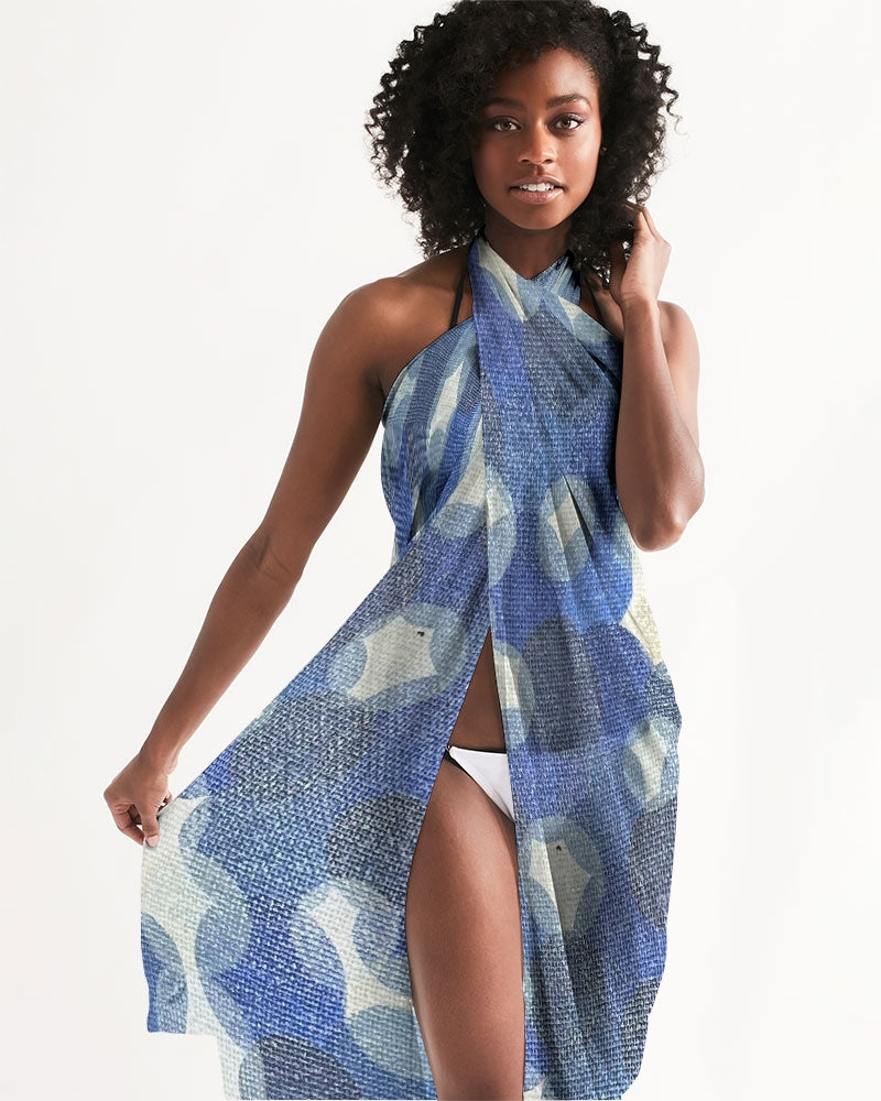 Blue and White Print All-Over Print Swim Cover Up