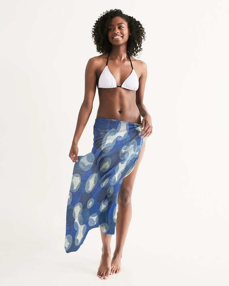 Blue and White Print All-Over Print Swim Cover Up